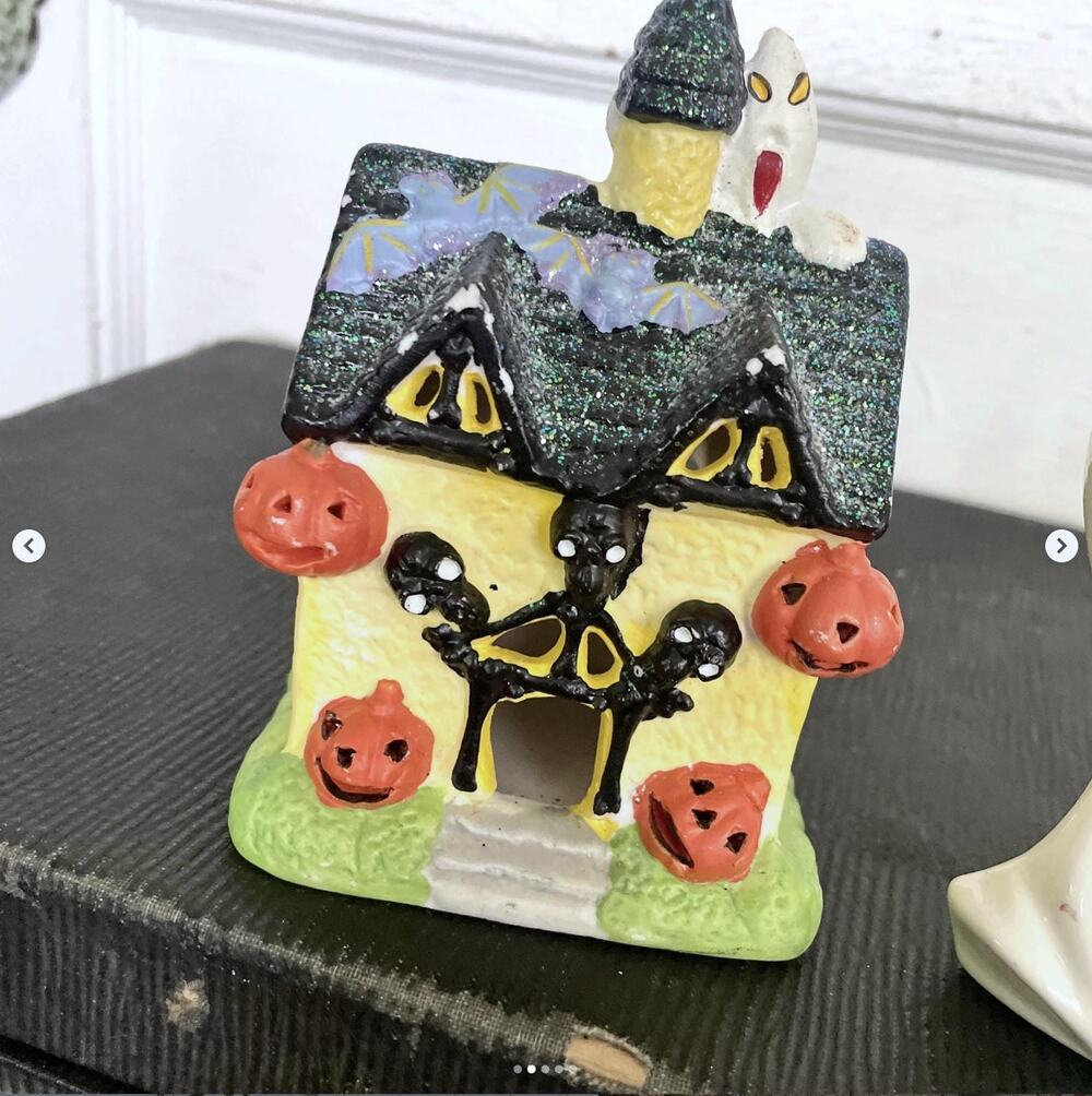 Vintage Halloween Glittered Bisque Ceramic House